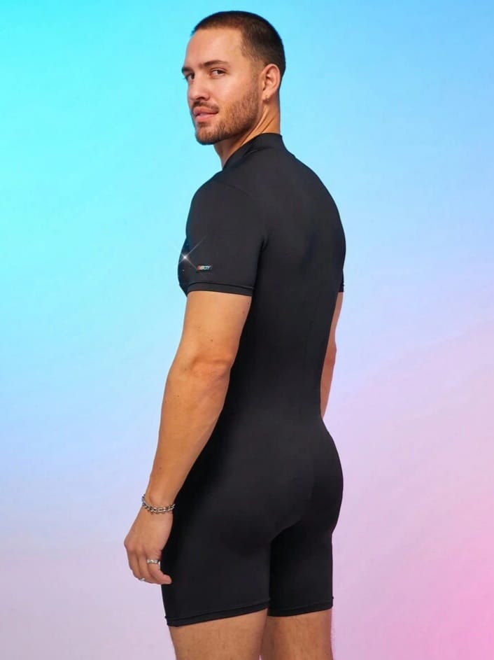 Crystal City Men's Mesh Splice Tight Short Sleeve Romper